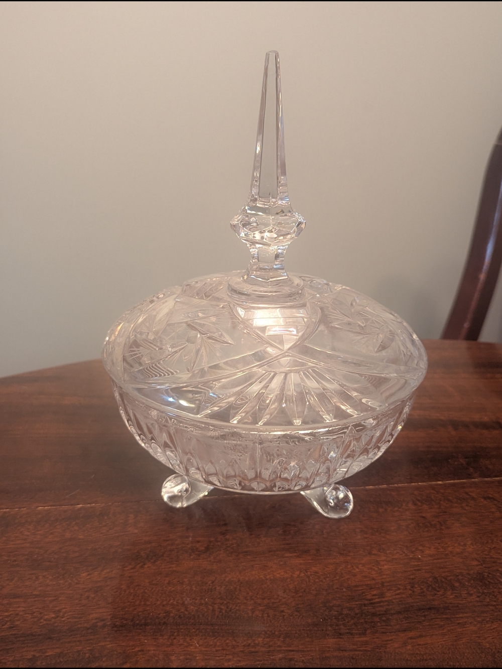 Vintage Large Heavy Etched Crystal Covered Candy Dish - Footed